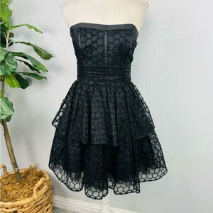 Betsey Johnson Strapless SweatHeart Black Eyelet Mesh Tiered Princess Mini Dress